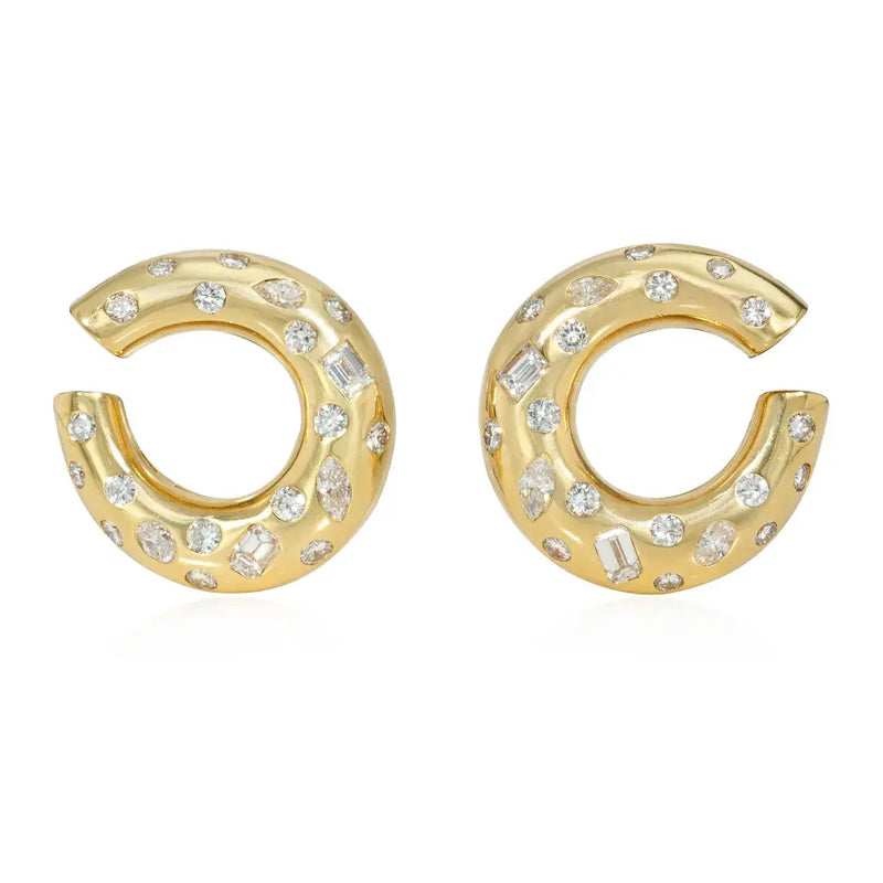 Italian fancy cut diamond and gold hoop earclips