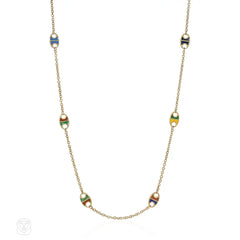 Italian gold and enamel nautical chain necklace