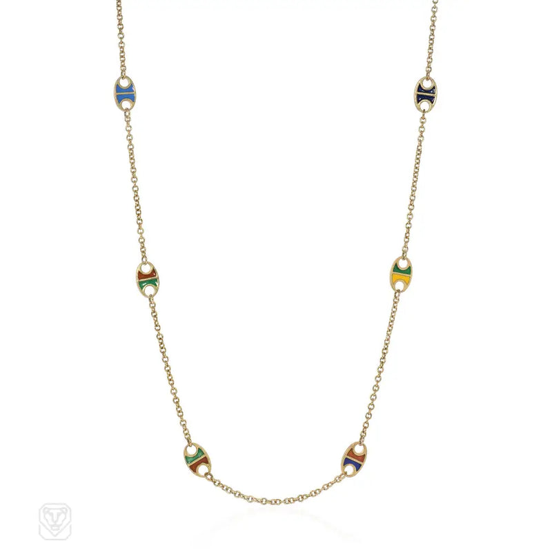 Italian Gold And Enamel Nautical Chain Necklace