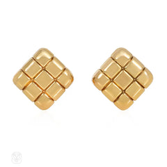 Italian gold block grid earrings