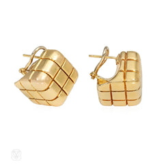 Italian gold block grid earrings