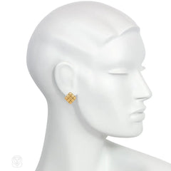 Italian gold block grid earrings