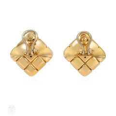 Italian gold block grid earrings