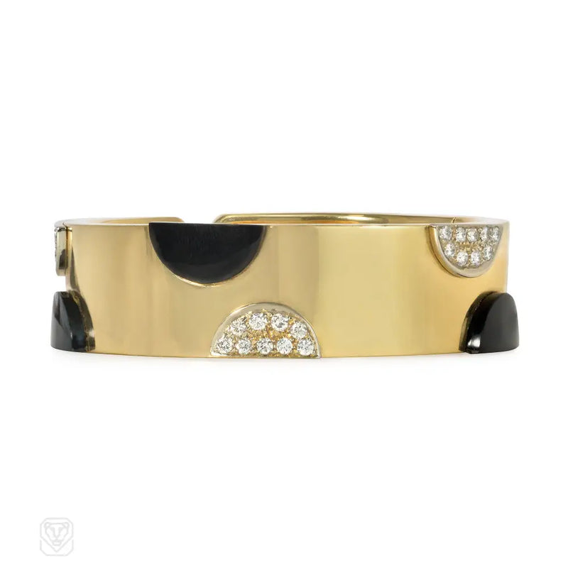 Italian Onyx Diamond And Gold Cuff Bracelet