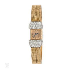 Jaeger LeCoultre Retro gold and diamond backwinder watch