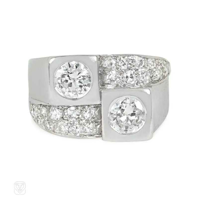 Juxtaposed French Art Deco diamond ring