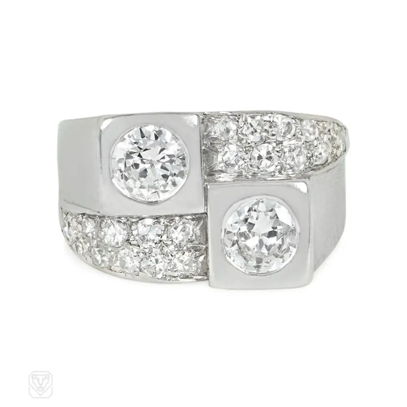 Juxtaposed French Art Deco Diamond Ring