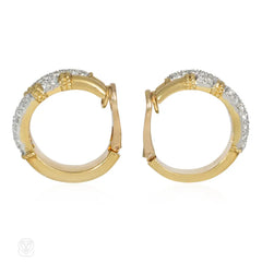 Kutchinsky 1970s gold and diamond hoop earrings