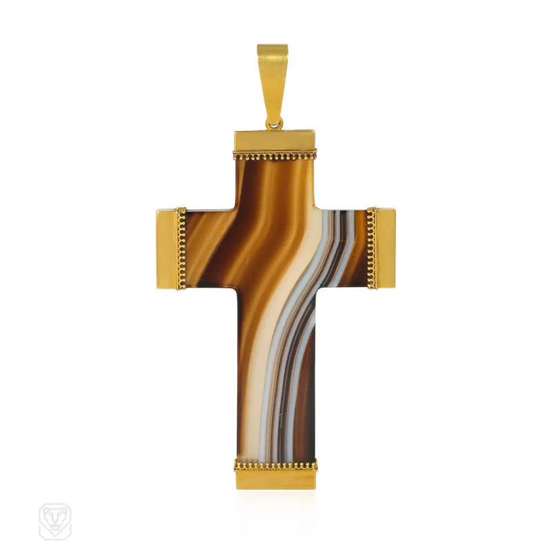 Large Antique Gold And Agate Cross