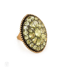 Large antique-style chrysoberyl cluster ring