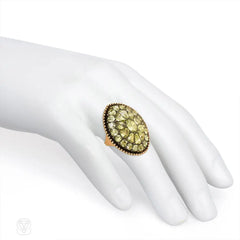 Large antique-style chrysoberyl cluster ring