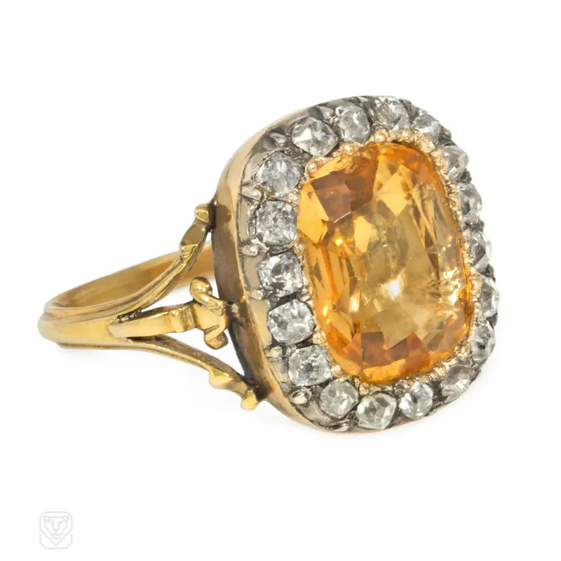 Late Georgian Gold Topaz And Diamond Cluster Ring