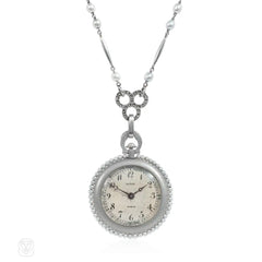 Leroy et Cie. antique pearl, diamond, and platinum watch pendant