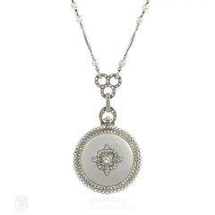 Leroy et Cie. antique pearl, diamond, and platinum watch pendant