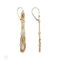 Long antique gold filigreed earrings