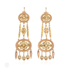 Long antique gold filigreed earrings