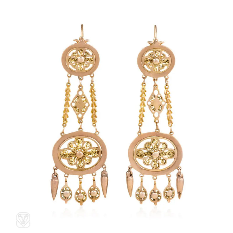 Long Antique Gold Filigreed Earrings