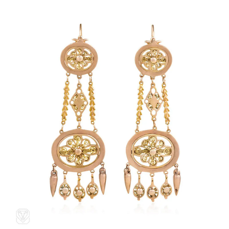 Long Antique Gold Filigreed Earrings