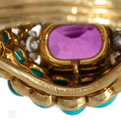 Marchak mid-century turquoise, pink sapphire, and diamond cocktail ring