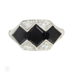 Marcus and Co. Art Deco onyx and diamond ring.