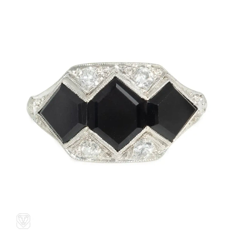 Marcus and Co. Art Deco onyx and diamond ring.