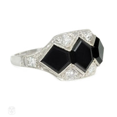 Marcus and Co. Art Deco onyx and diamond ring.