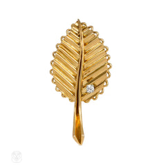 Mauboussin gold and diamond leaf brooch