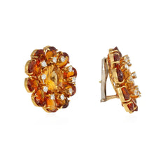 Mid-Century citrine and diamond flower earrings