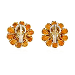 Mid-Century citrine and diamond flower earrings