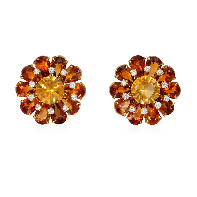 Mid-Century citrine and diamond flower earrings