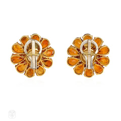 Mid-Century citrine and diamond flower earrings
