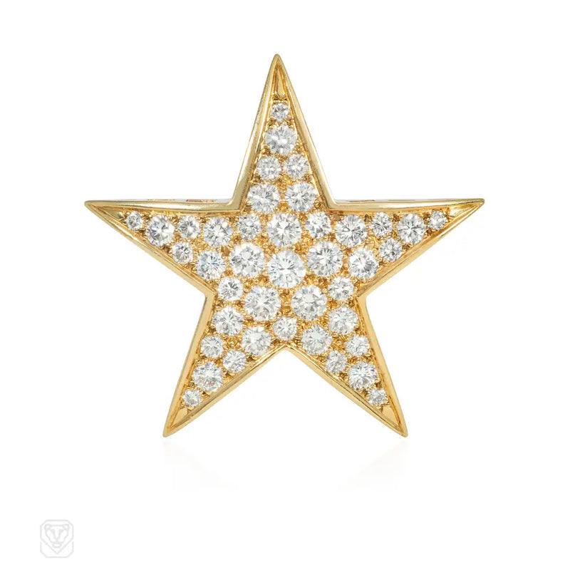 Mid - Century Diamond And Gold Star Pin