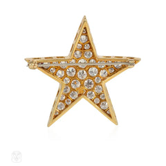 Mid-century diamond and gold star pin