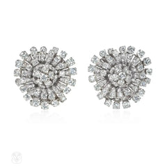 Mid-Century diamond and platinum stylized flower earrings