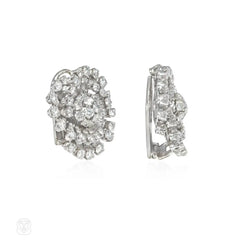 Mid-Century diamond and platinum stylized flower earrings