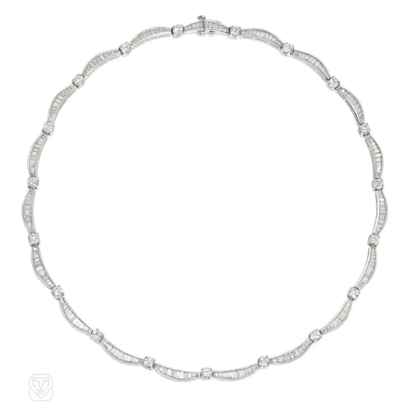 Mid - Century Diamond And Platinum Swag Necklace