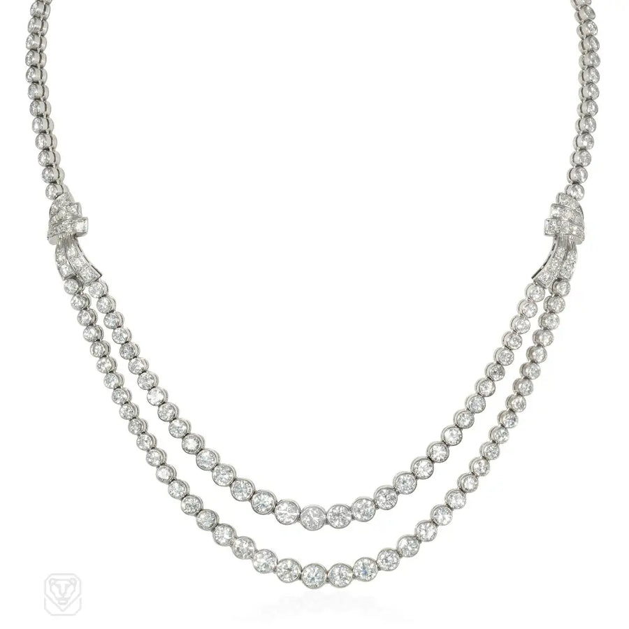 Mid-century diamond double swag rivière necklace