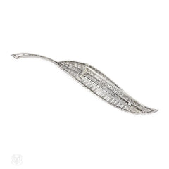 Mid-century diamond leaf brooch