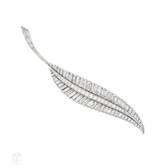 Mid-century diamond leaf brooch