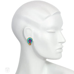 Mid-Century French amethyst and turquoise cluster earrings