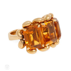Mid-Century French citrine and rose gold cocktail ring