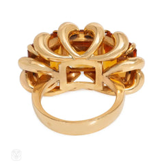Mid-Century French citrine and rose gold cocktail ring