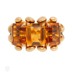 Mid-Century French citrine and rose gold cocktail ring