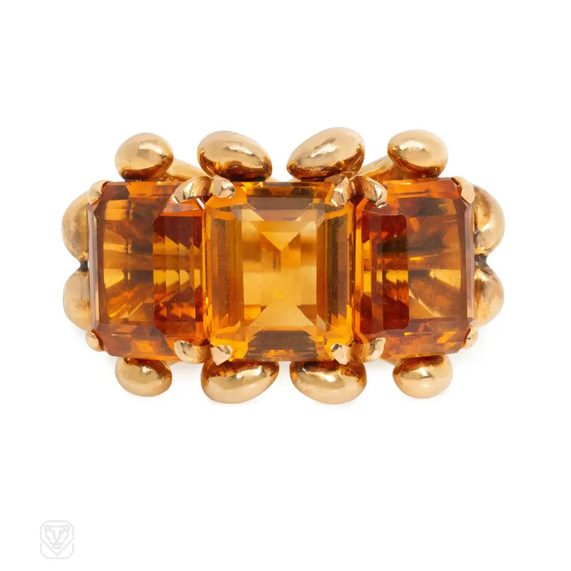 Mid-Century French citrine and rose gold cocktail ring