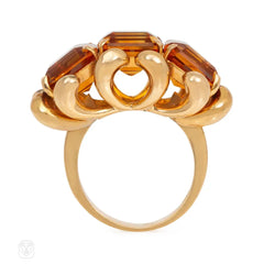 Mid-Century French citrine and rose gold cocktail ring