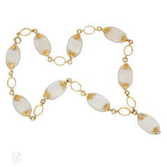 Mid-Century French diamond, gold, and frosted glass necklace