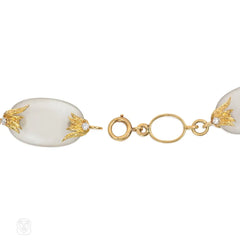 Mid-Century French diamond, gold, and frosted glass necklace
