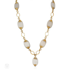 Mid-Century French diamond, gold, and frosted glass necklace