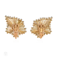 Mid-century French gold and diamond undulating earrings