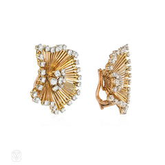 Mid-century French gold and diamond undulating earrings